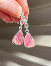 Load image into Gallery viewer, Gem quality Cobalto Calcite and Pink Tourmaline drop earrings