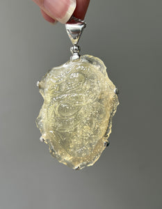 Collectors Drop - 65.5 carat Carved Authentic Libyan Tektite Dragon pendant - Excellent Clarity!