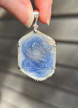 Load image into Gallery viewer, Blue Sapphire Hand Carved Dragon pendant