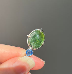 One of a kind - Sparkly Rutile included Gem Green Tourmaline necklace with Vibrant Blue Sapphire