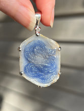 Load image into Gallery viewer, Blue Sapphire Hand Carved Dragon pendant