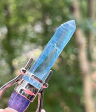 Load image into Gallery viewer, Collectors Drop - Aqua Aura Lemurian Quartz crystal pendant with 18.5 carat Tanzanite