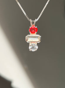 One of a kind - Fancy Sapphire, Amblygonite & Herkimer Diamond trilogy necklace