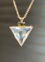 Load image into Gallery viewer, One of a Kind - 14k Yellow Gold Clear Quartz Angelic Star necklace with bubbly Moldavite Marquise cut crown