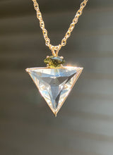 Load image into Gallery viewer, One of a Kind - 14k Yellow Gold Clear Quartz Angelic Star necklace with bubbly Moldavite Marquise cut crown