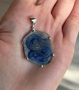 Blue Sapphire Hand Carved Dragon pendant