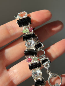 Stunning Black Tourmaline, Multi Tourmaline and White Topaz bracelet