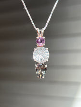 Load image into Gallery viewer, Clear Quartz Super Nova necklace with Purple Sapphire and RARE Gray Tourmaline Pear