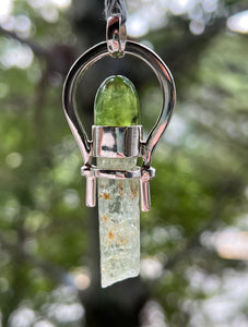 Collectors Drop - Heliodor crystal pendant with Rare Peridot with Ludwigite Inclusions