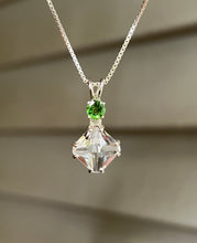 Load image into Gallery viewer, Clear Quartz mini Magician Stone necklace with vivid Tsavorite Garnet