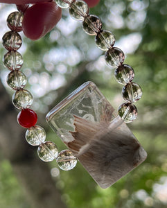 Hovave Art - Natural Water Clear Citrine, Carnelian and Amphibole Angel Phantom Quartz bracelet with channeled Sacred Masculine & Divine Feminine Symbols