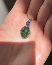 Load image into Gallery viewer, One of a kind - Sparkly Rutile included Gem Green Tourmaline necklace with Vibrant Blue Sapphire