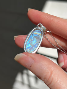 Full flash Rainbow Moonstone pendant with Black Tourmaline