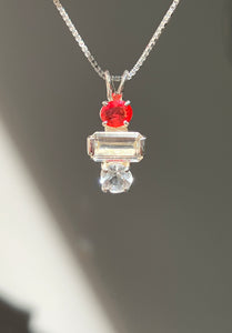 One of a kind - Fancy Sapphire, Amblygonite & Herkimer Diamond trilogy necklace