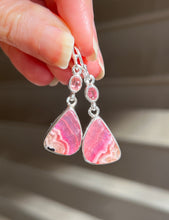 Load image into Gallery viewer, Gem quality Cobalto Calcite and Pink Tourmaline drop earrings