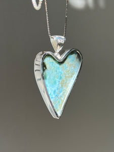 Collectors Drop - 75 carat Top Quality Larimar Heart necklace with 18 inch box chain