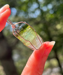 8.5g Blue capped Rainbow Tourmaline Wire Wrapped pendant (Indicolite, Green & Lilac Tourmaline)