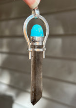 Load image into Gallery viewer, Etched Smoky Quartz pendant with Arizona Turquoise