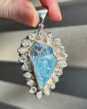 Load image into Gallery viewer, Collectors Drop - 64.7 carat Electric Aqua Aura Danburite with naturally double terminated Herkimer Diamonds 19 in total - Pendant