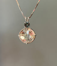 Load image into Gallery viewer, XL Rutile Quartz Radiant Heart necklace with color change Blue and Green Sapphire