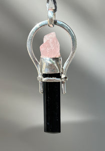 Morganite & Black Tourmaline pendant