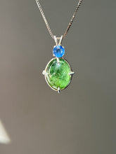 Load image into Gallery viewer, One of a kind - Sparkly Rutile included Gem Green Tourmaline necklace with Vibrant Blue Sapphire