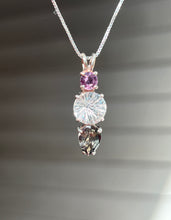 Load image into Gallery viewer, Clear Quartz Super Nova necklace with Purple Sapphire and RARE Gray Tourmaline Pear