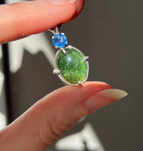 Load image into Gallery viewer, One of a kind - Sparkly Rutile included Gem Green Tourmaline necklace with Vibrant Blue Sapphire