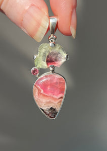 Watermelon Tourmaline slice pendant with Gem Pink Cobalto Calcite and Pink Tourmaline