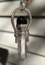 Load image into Gallery viewer, Etched Clear Quartz Crystal pendant with Elite Shungite