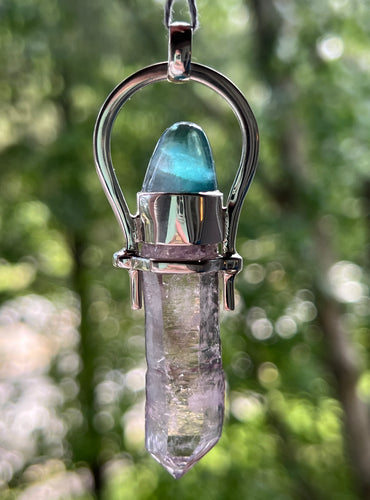 One of a Kind - Collectors Blue & Purple Fluorite with Vera Cruz Amethyst Crystal pendant