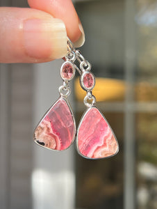 Gem quality Cobalto Calcite and Pink Tourmaline drop earrings