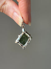 Load image into Gallery viewer, Raw genuine Czech Moldavite diamond shaped pendant with rainbows