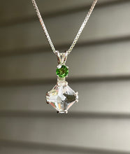 Load image into Gallery viewer, Clear Quartz mini Magician Stone necklace with vivid Tsavorite Garnet