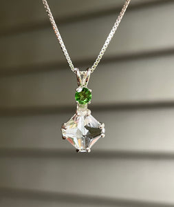 Clear Quartz mini Magician Stone necklace with vivid Tsavorite Garnet