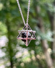 Load image into Gallery viewer, Collectors Drop - Raw Moldavite Merkaba necklace with adjustable 18-22 inch chain