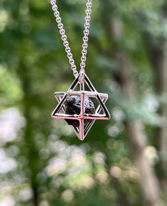 Collectors Drop - Raw Moldavite Merkaba necklace with adjustable 18-22 inch chain