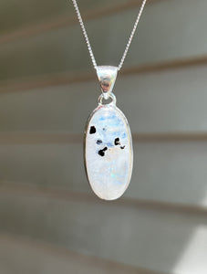 Full flash Rainbow Moonstone pendant with Black Tourmaline