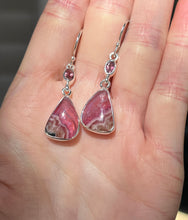 Load image into Gallery viewer, Gem quality Cobalto Calcite and Pink Tourmaline drop earrings