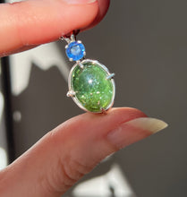 Load image into Gallery viewer, One of a kind - Sparkly Rutile included Gem Green Tourmaline necklace with Vibrant Blue Sapphire