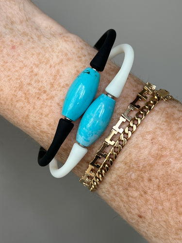 🧿 Turquoise Protection bead Silicone stretchy bracelets - white strap
