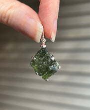 Load image into Gallery viewer, Raw genuine Czech Moldavite diamond shaped pendant with rainbows