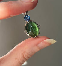 Load image into Gallery viewer, One of a kind - Sparkly Rutile included Gem Green Tourmaline necklace with Vibrant Blue Sapphire