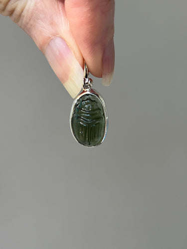 Carved Genuine Czech Moldavite Scarab pendants