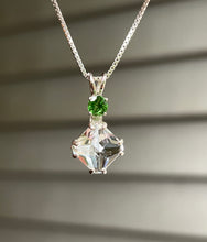 Load image into Gallery viewer, Clear Quartz mini Magician Stone necklace with vivid Tsavorite Garnet