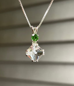 Clear Quartz mini Magician Stone necklace with vivid Tsavorite Garnet