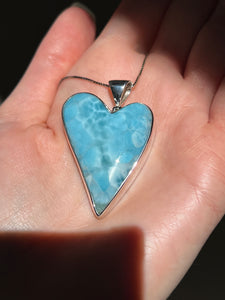 Collectors Drop - 75 carat Top Quality Larimar Heart necklace with 18 inch box chain