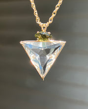 Load image into Gallery viewer, One of a Kind - 14k Yellow Gold Clear Quartz Angelic Star necklace with bubbly Moldavite Marquise cut crown