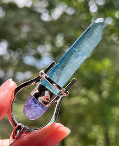 Collectors Drop - Aqua Aura Lemurian Quartz crystal pendant with 18.5 carat Tanzanite