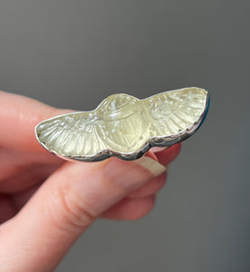 Spring Collectors Drop - Libyan Desert Tektite Carved Winged Scarab Ring - Size 7 (slightly adjustable)